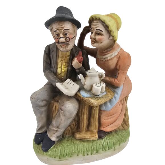 Vintage FEI Porcelain Bisque Elderly Couple Sharing a Moment Collector's Edition - Picture 1 of 8